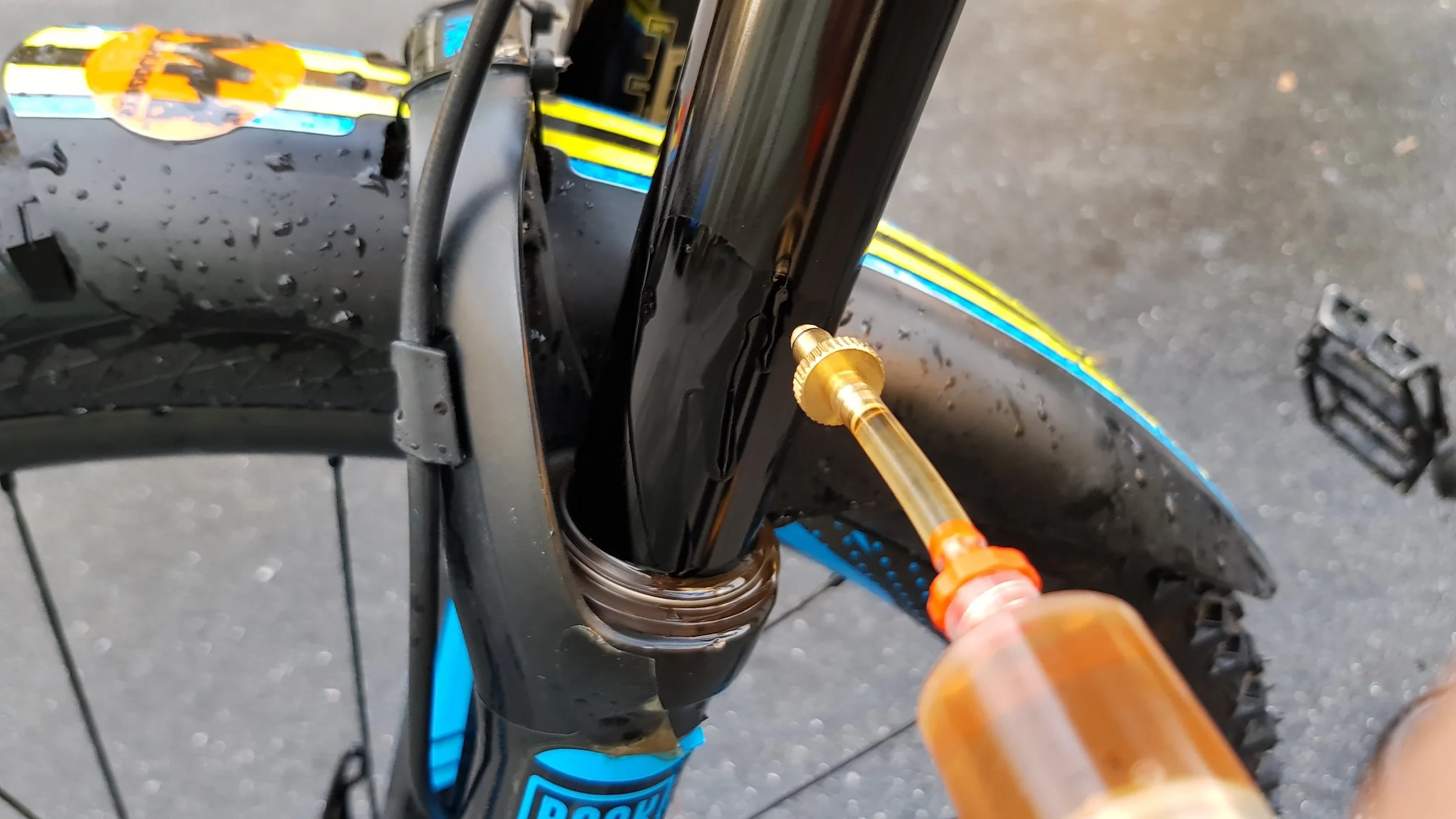 A little fork fluid on the seal wipers and wipe off excess after circulation the fork, short and dropper post