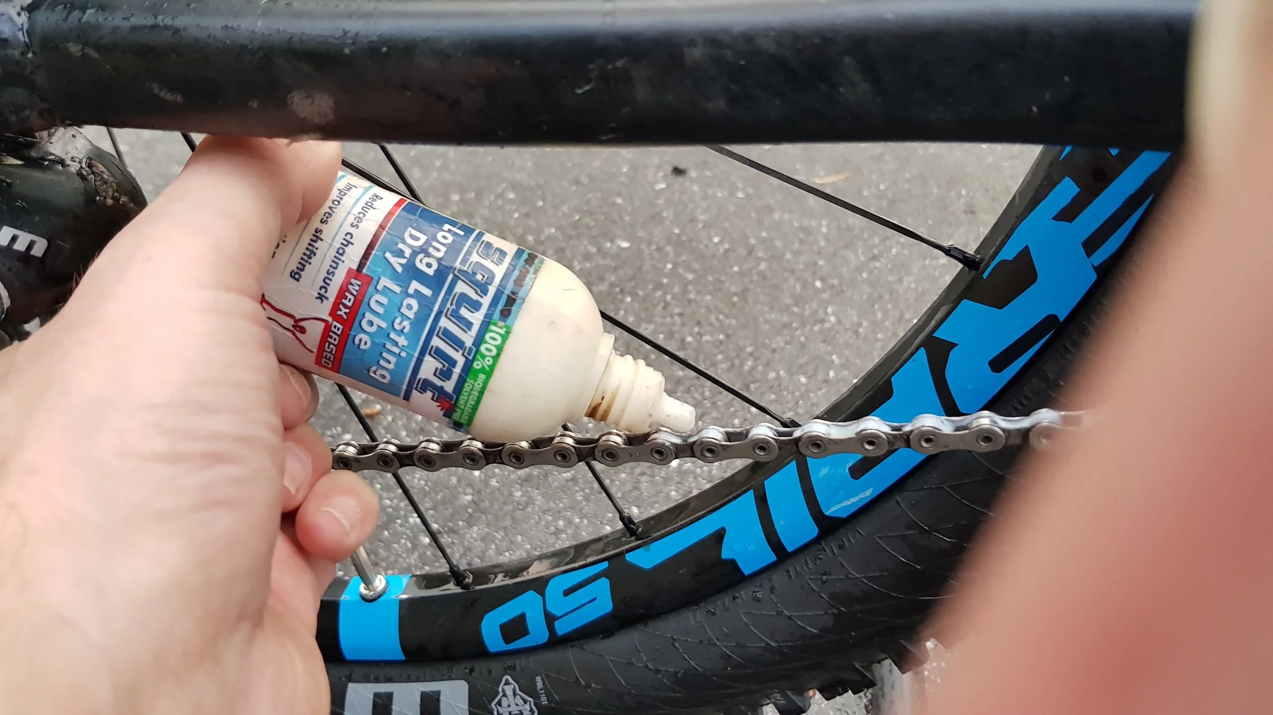 Dry the chain and apply a layer of Squirt lube (all conditions chain wax)