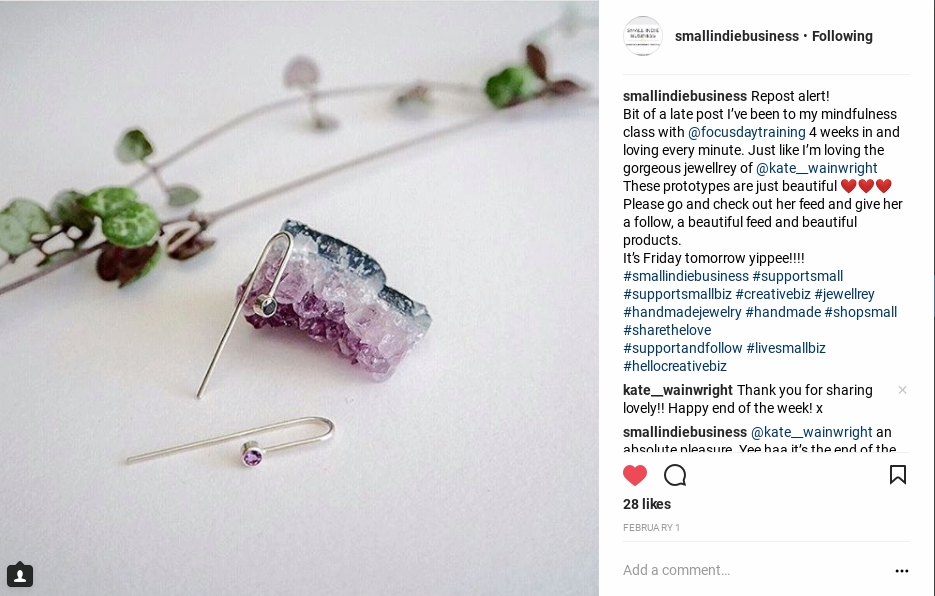February 2018 - New earring design shared by Small Indie Business on instagram.