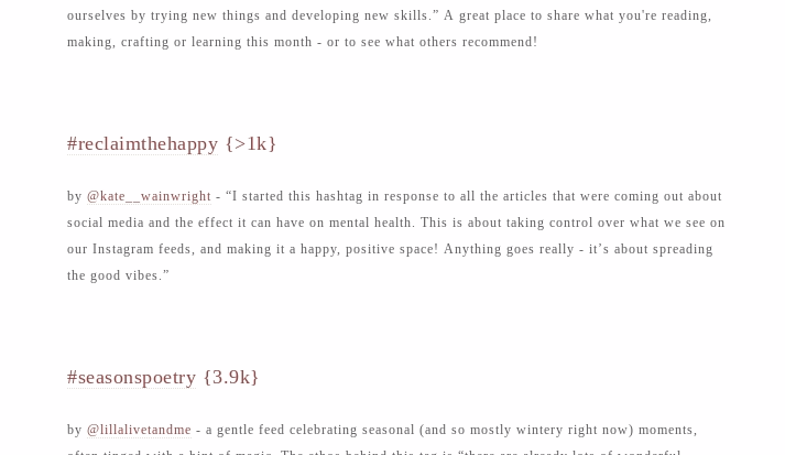 February 2018 #reclaimthehappy hashtag project included in Me & Orla's monthly hashtag newsletter.