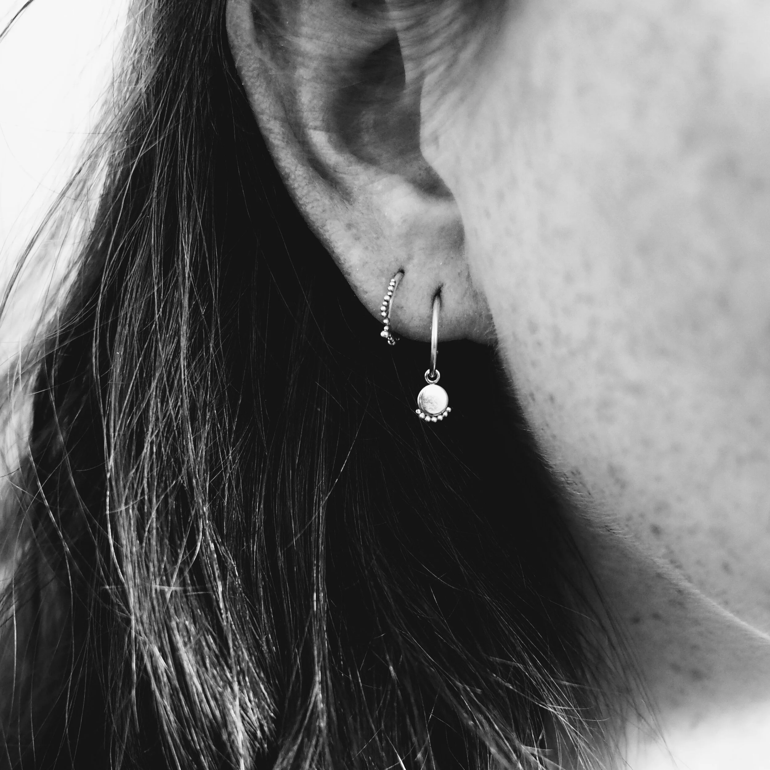 Sol, Rae Charm 3/4 hoops recycled silver