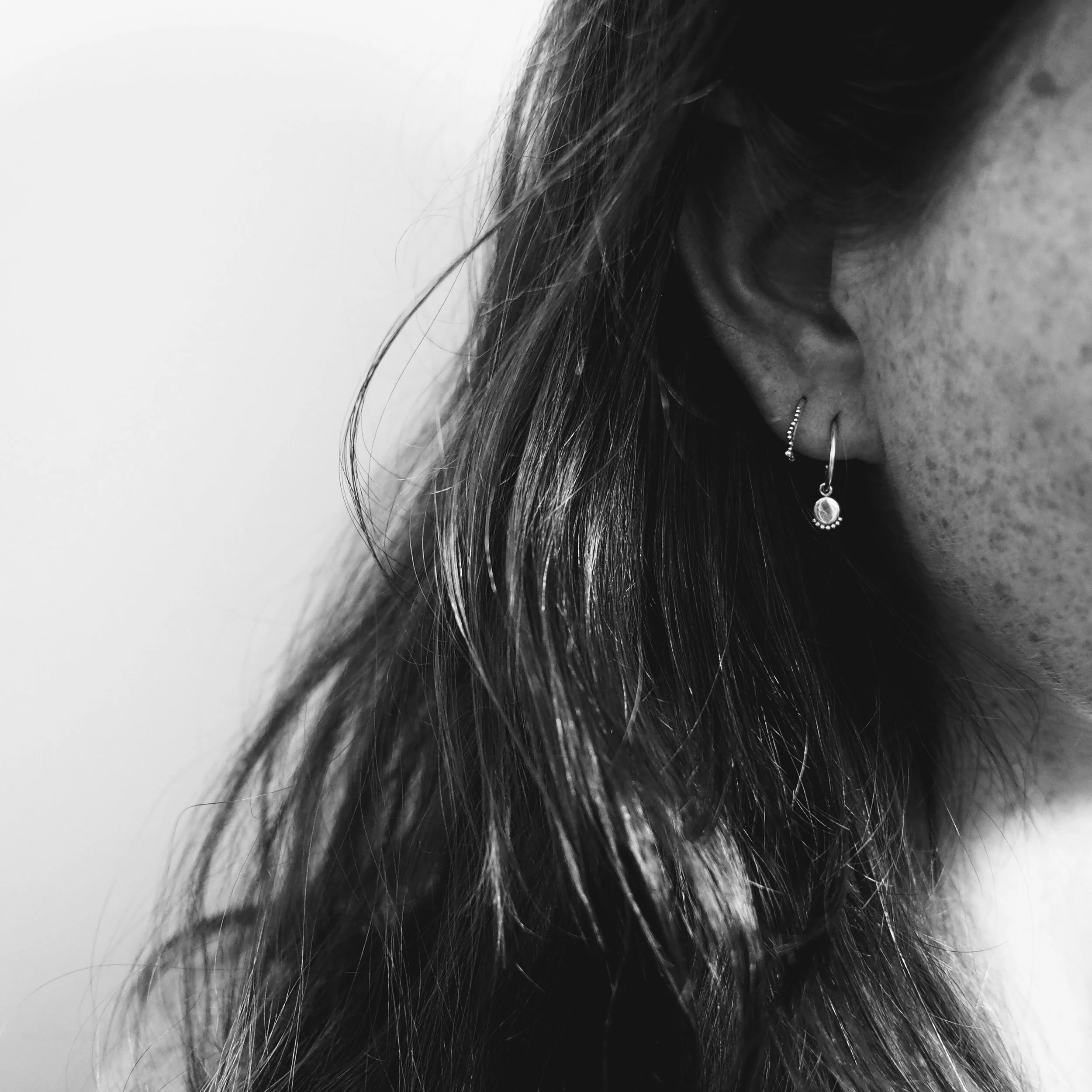 Sol, Rae Charm 3/4 hoops recycled silver