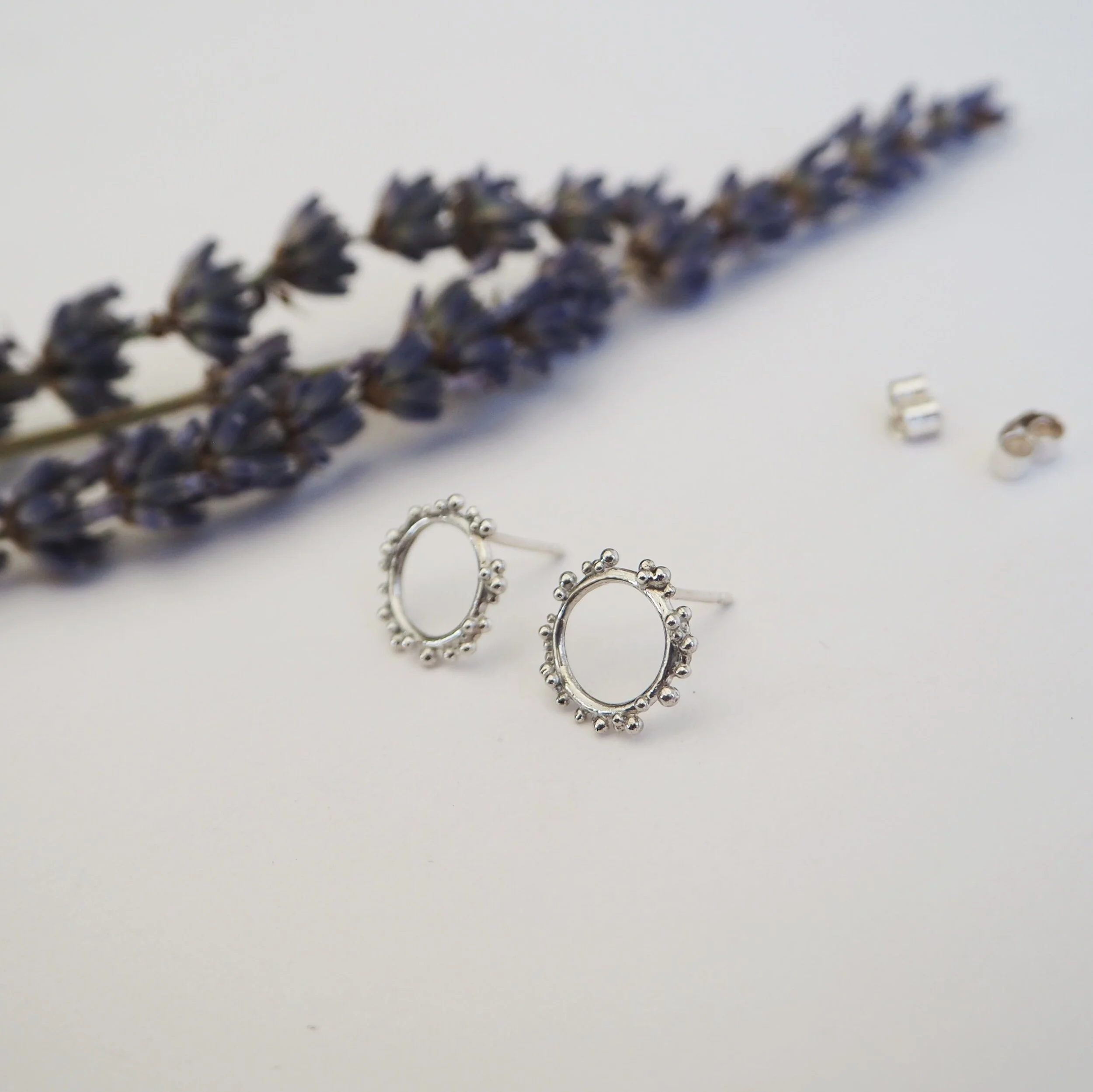 Sol Circle Studs, Recycled Silver