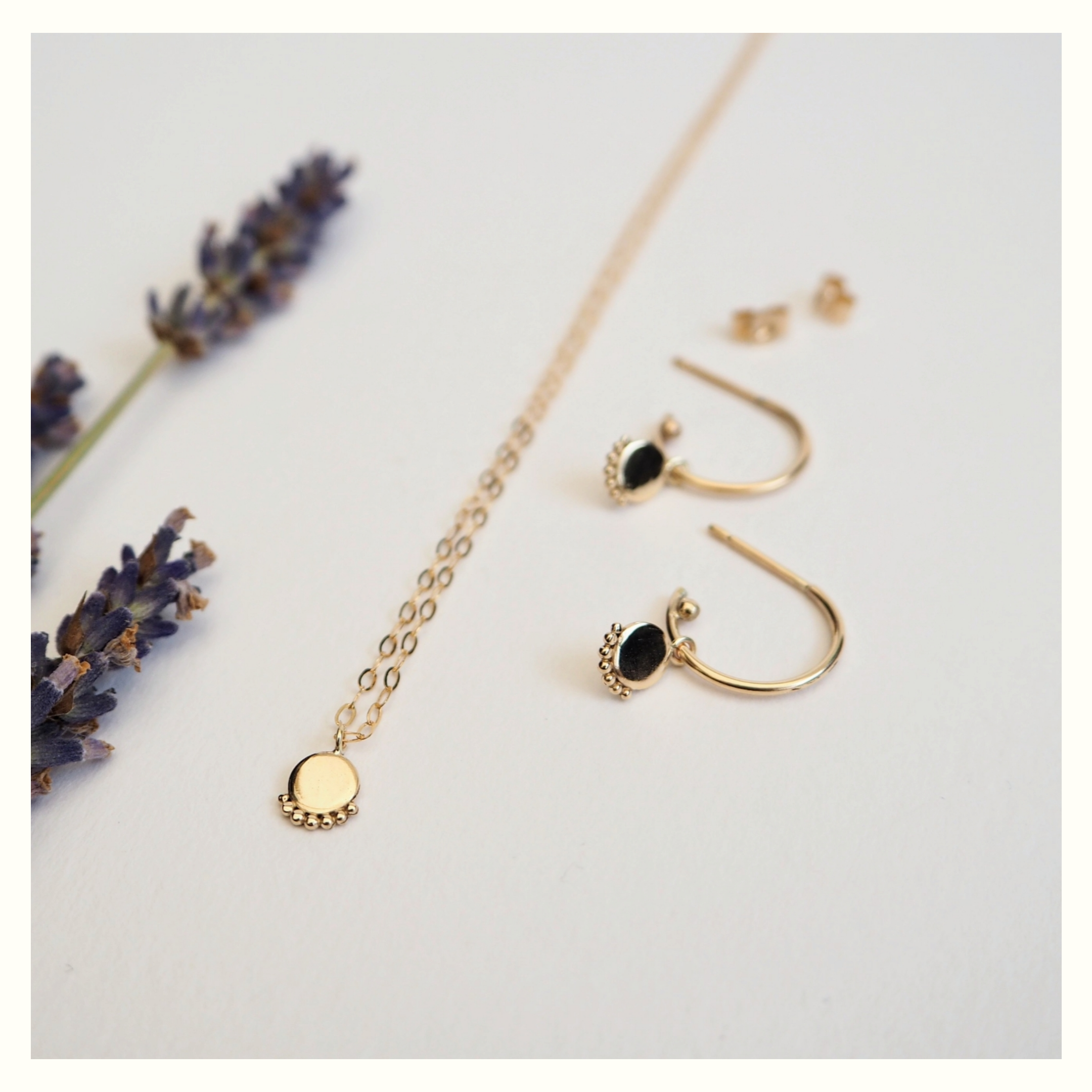 Sol Rae Necklace in recycled gold with recycled gold charm hoops