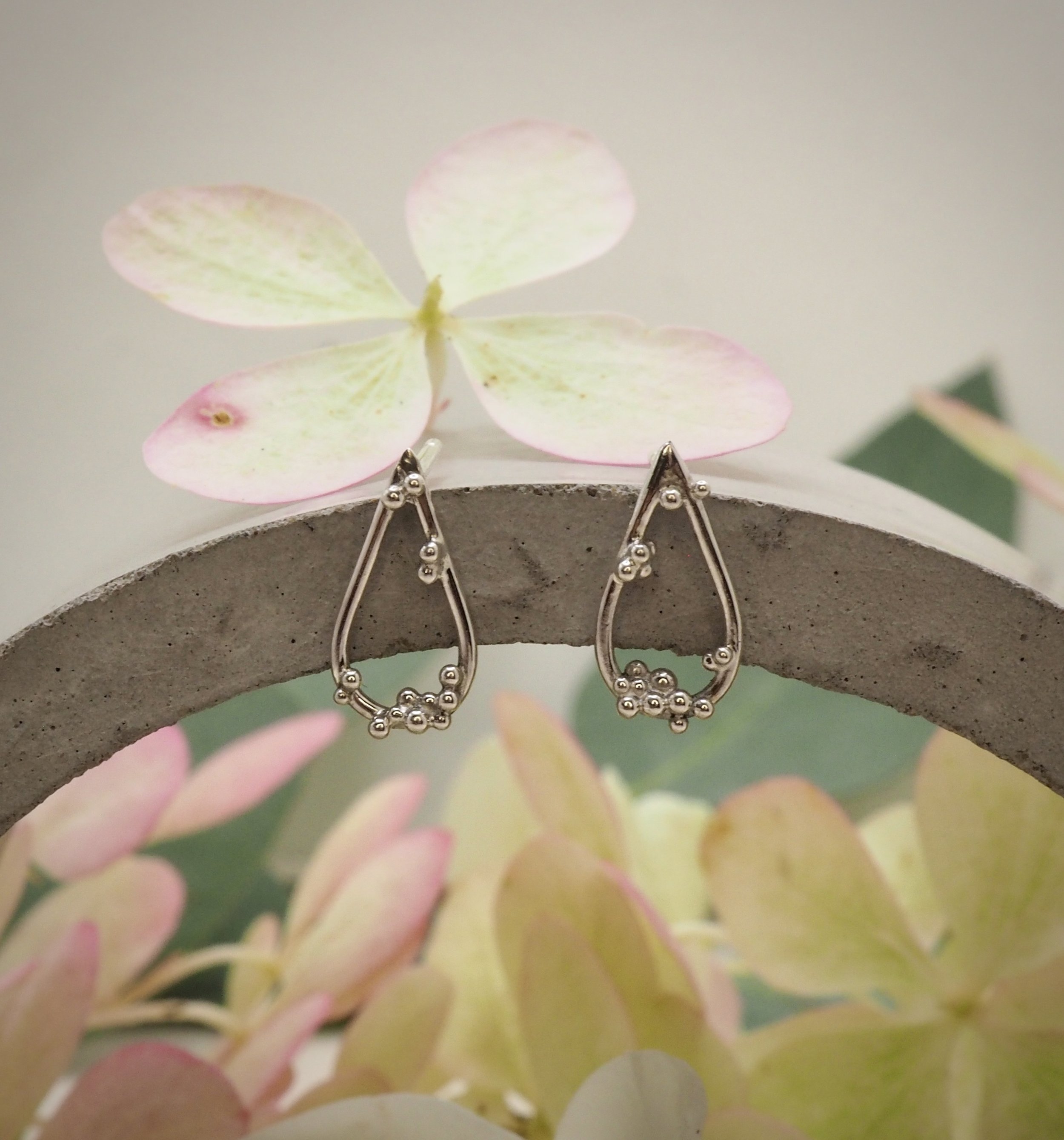 Recycled silver one of a kind pear shaped studs