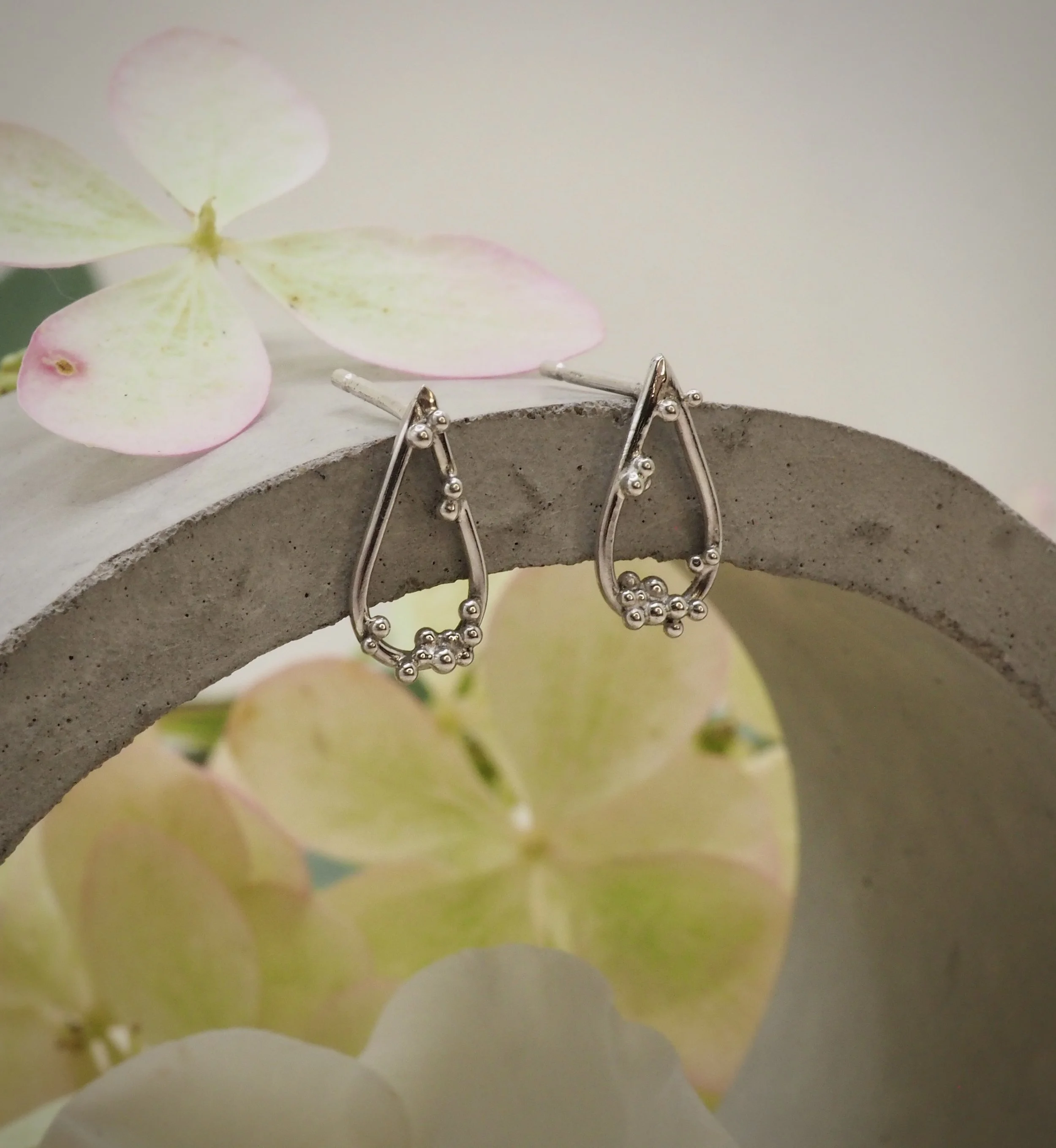 Recycled silver one of a kind pear shaped studs