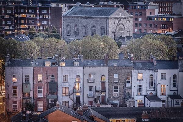 Toward the North Circular Road, with Pavee Point Centre (formally The Free Church, built in 1800 and initially known as 'Wesley Chapel') in the background