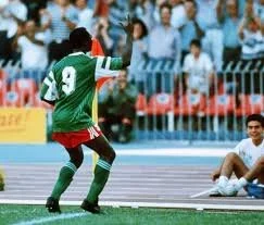 roger milla dance after scoring against colombia 1990 world cup