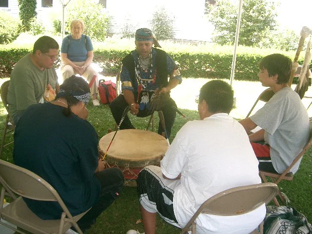 Mohican Drum group in front of Stockbridge library