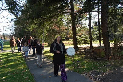 procession down Main Street Stockbridge "Sounding Mohican Pathways" photo: Tammis Coffin