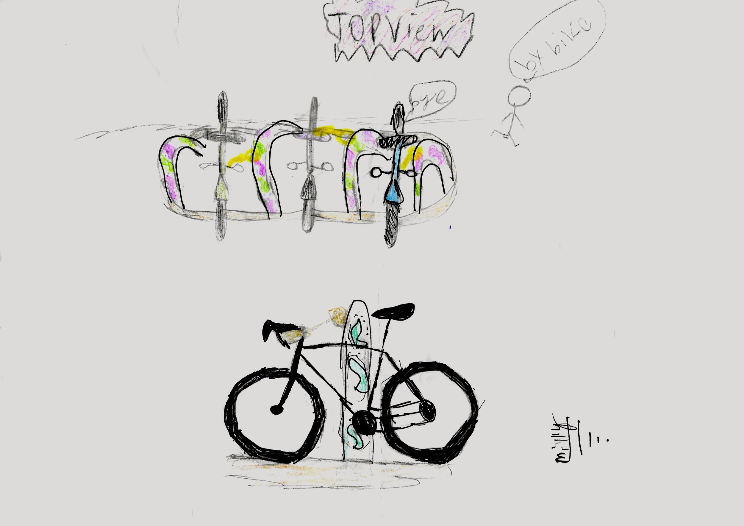 colourful bike rack design by school child