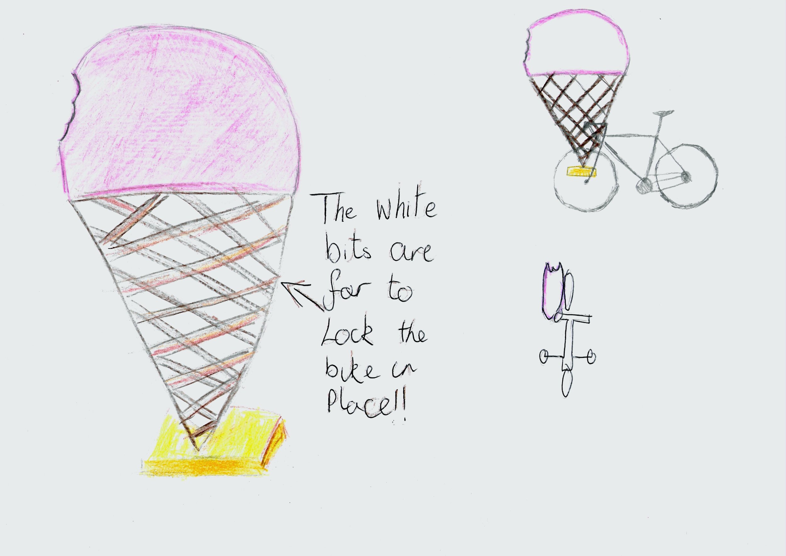 Ice cream bike rack design sketch by pupil at Blackness Primary School