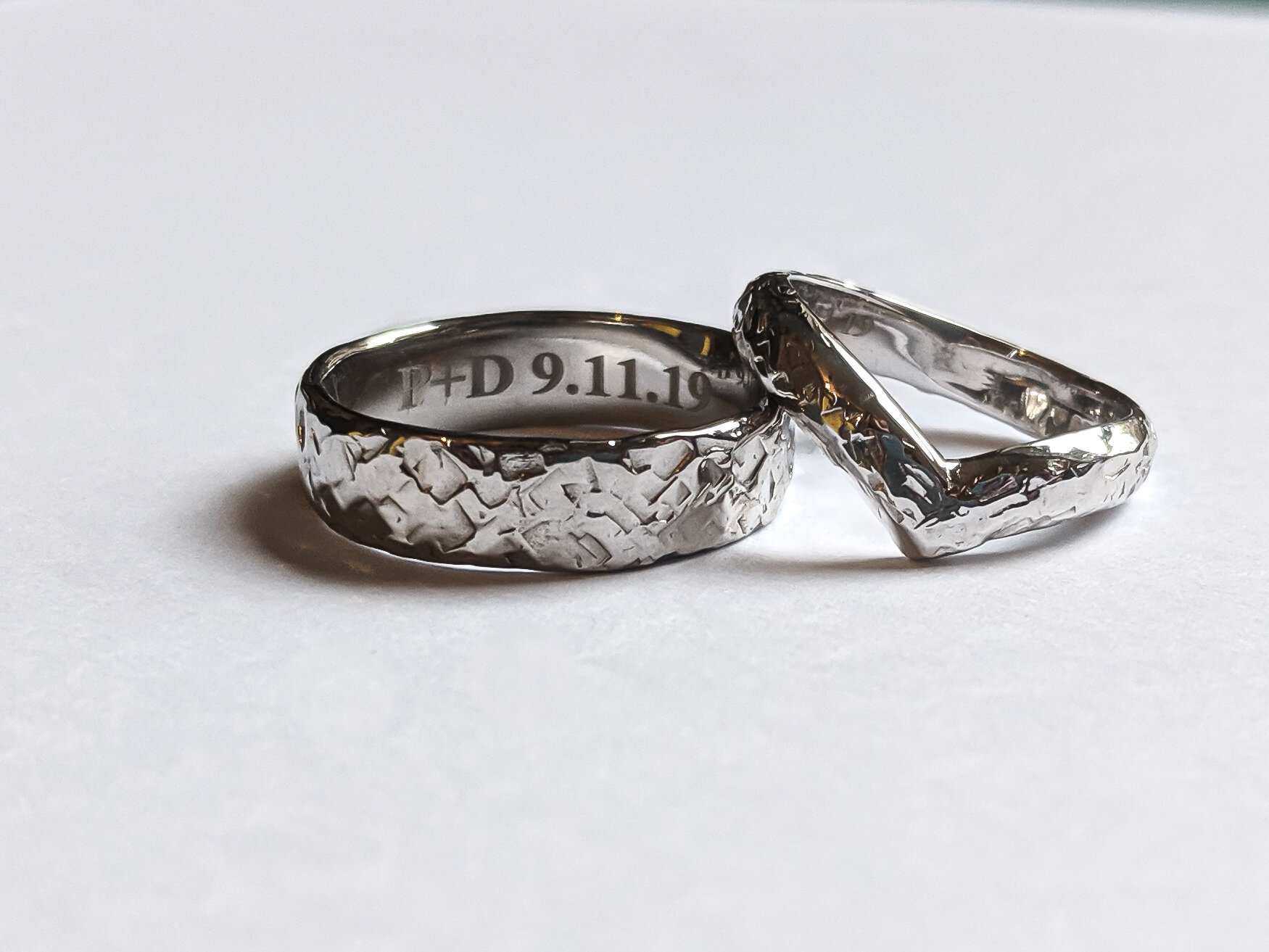Recycled palladium and fairtrade gold wedding rings