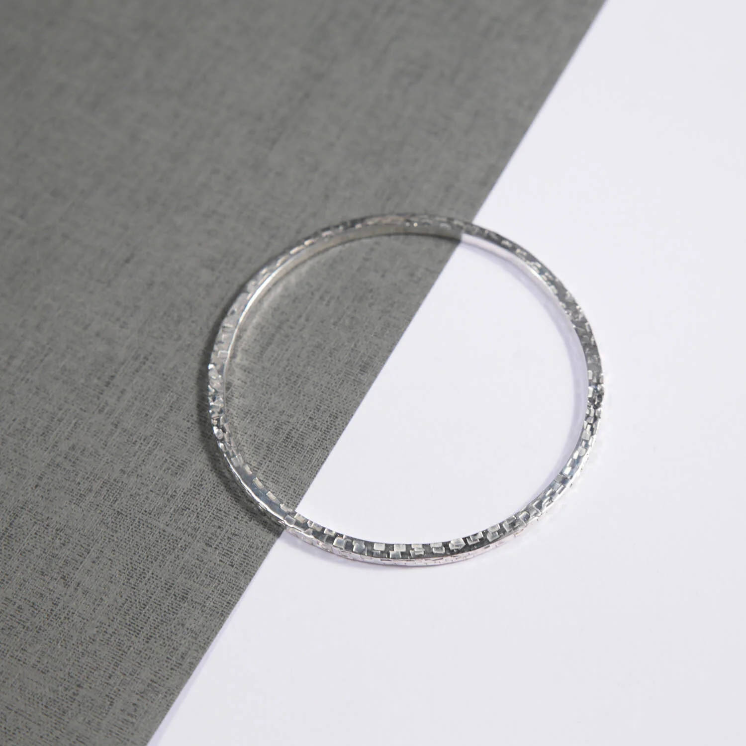 Square Edge Hammered Silver Bangle Viewed From Top