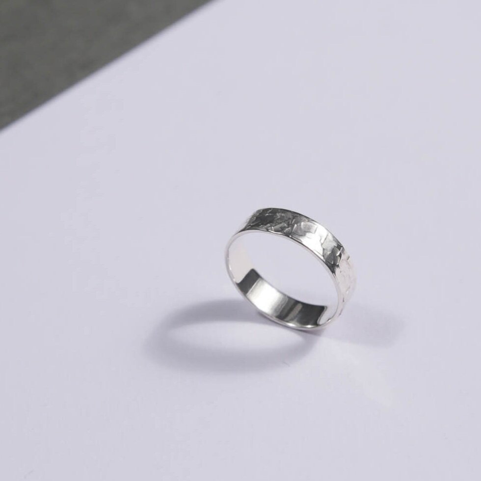 5mm hammered silver ring with textured outside and polished inside