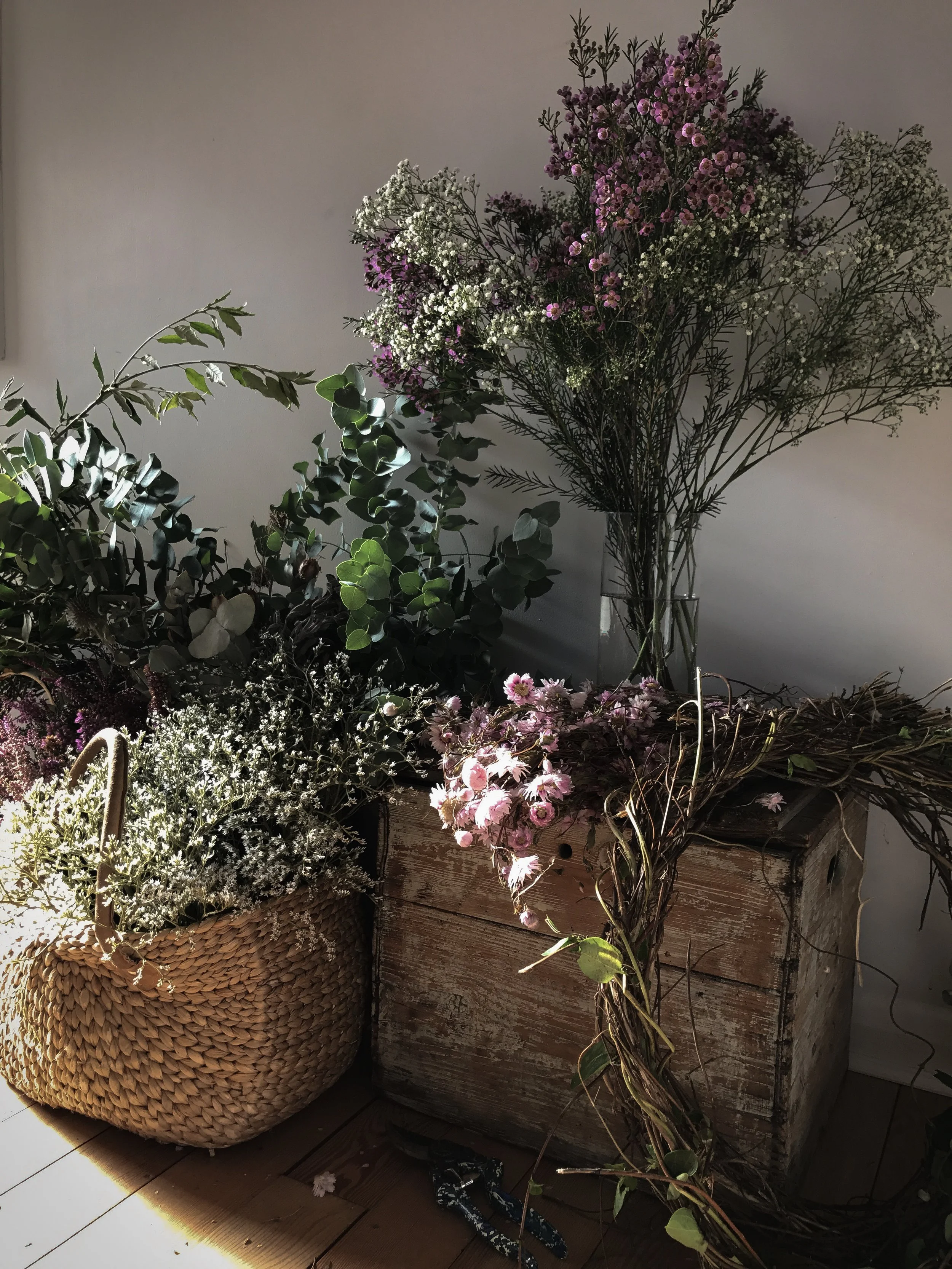 Foliage and flowers ready to work with