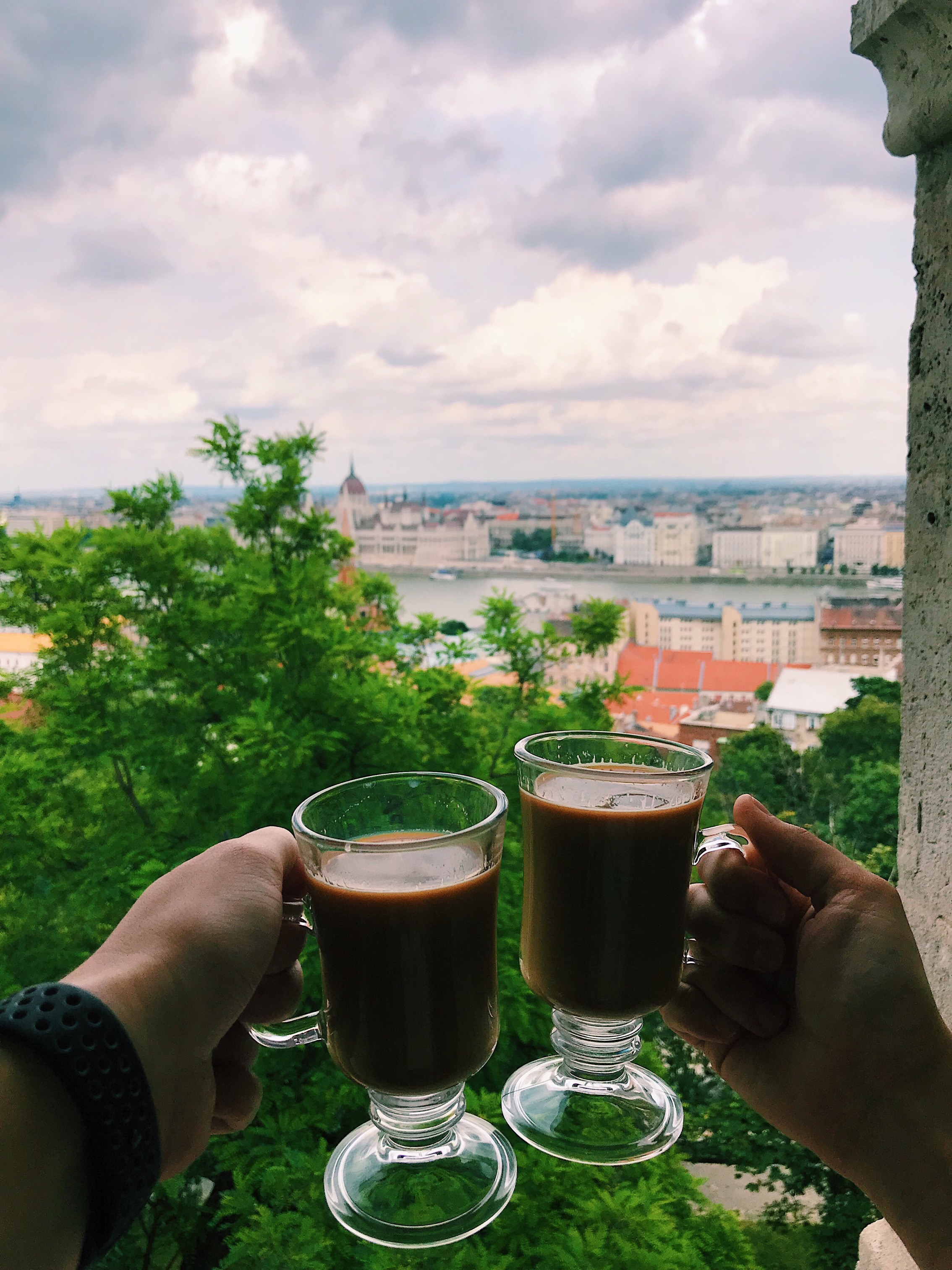 Chase and I enjoying coffee at the café on Castle Hill