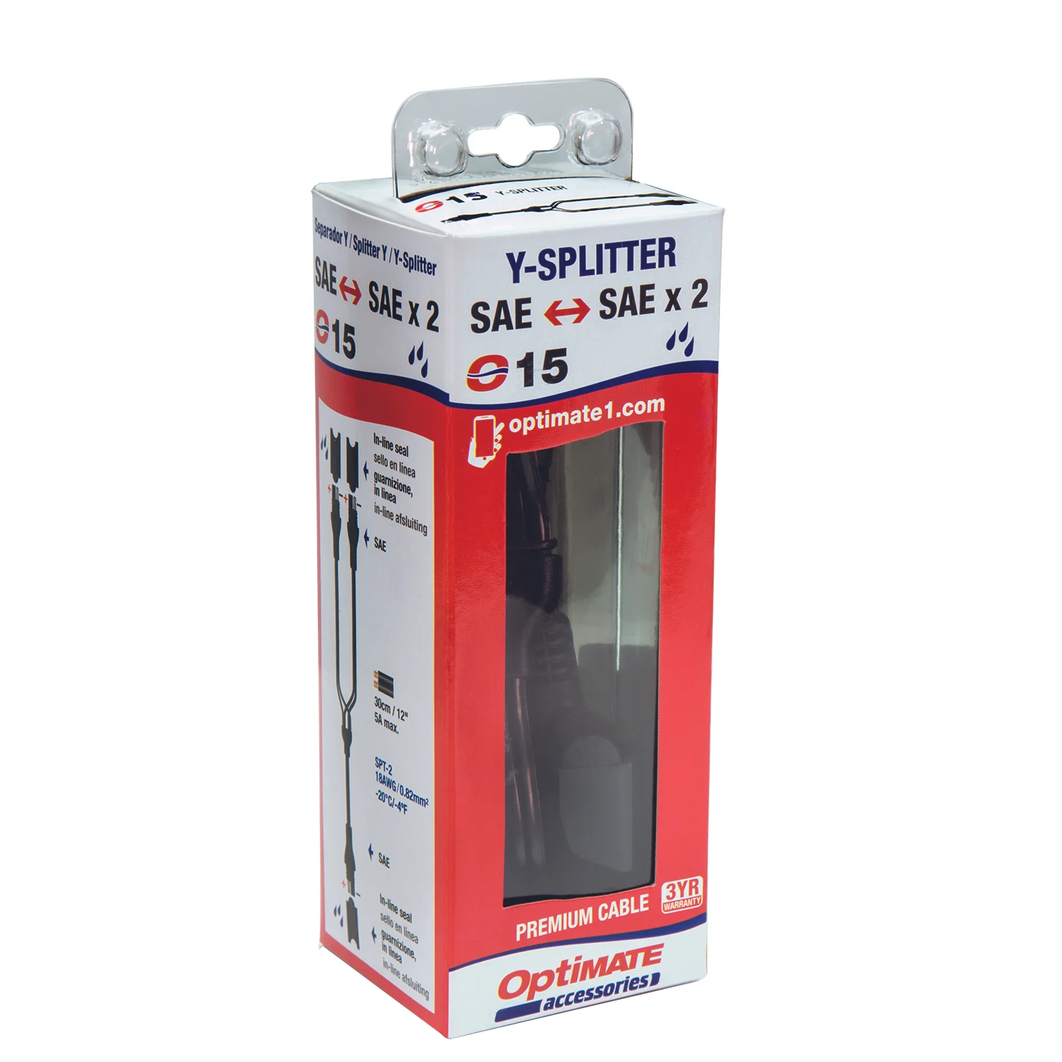 O15, O-15, Optimate SAE Y Splitter Battery Lead, 2 into 1, Weatherproof