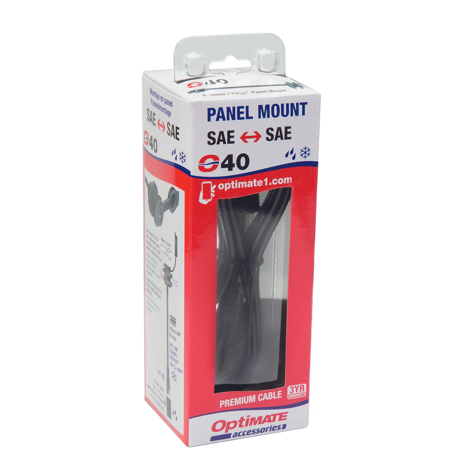 O40, O-40, OptiMate SAE Panel Mount Socket Battery Lead for Motorcycle