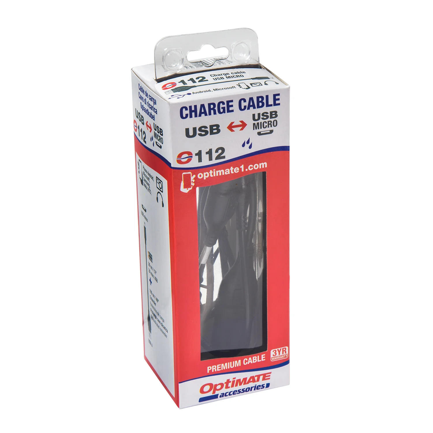 O-112, O112, OptiMate USB Cable Kit MICRO Weatherproof Accessory Lead, for Motorcycle