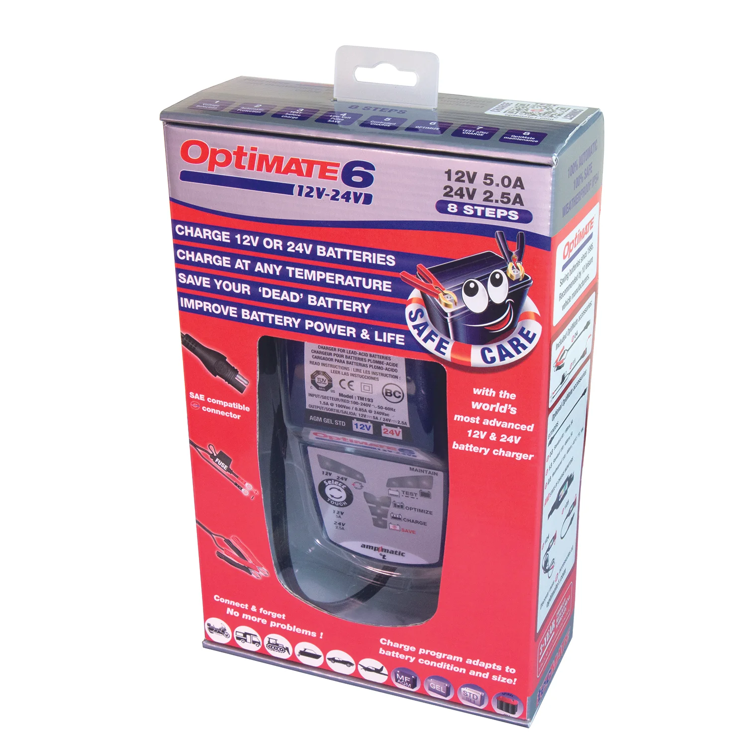 TM196, OptiMate 6 Battery Charger, 12V, 24V, Maintainer, Trickle Charger, Optimiser and for Cars