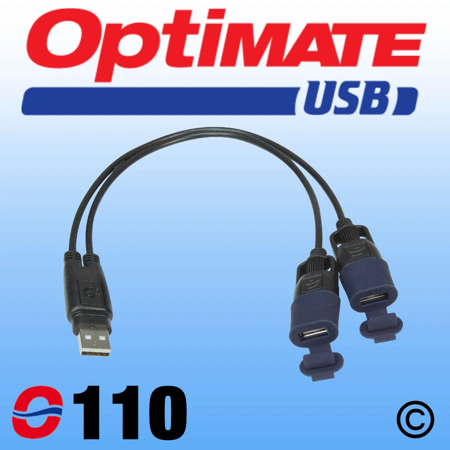 O-110, OptiMate USB 2:1 Y Splitter Weatherproof Accessory Lead, 2 into 1, for Motorcycle