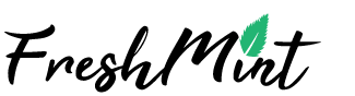 Logo with the words 'Fresh Mint' and a green mint leaf above the 'i'.