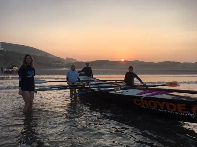 Dawn surfboat row on Saunton