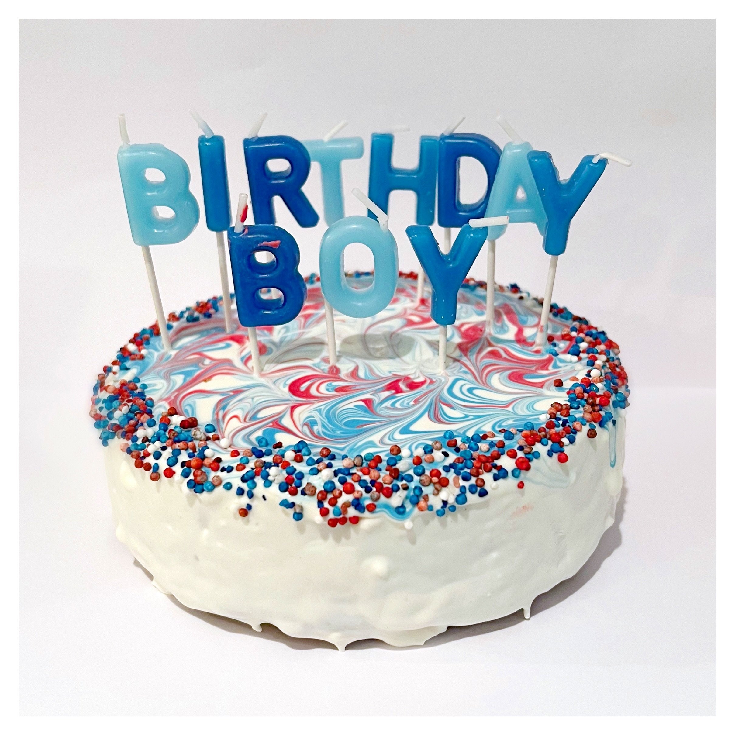 Boris celebrated his 7th birthday over the weekend. His parents requested a blue &amp; red cake made with our new soft cake recipe and classic yogurt frosting. Contact us to order your custom cake today 💙❤️