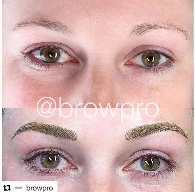 Before and after microblading. Brows done by BrowPro technician Ashley.
