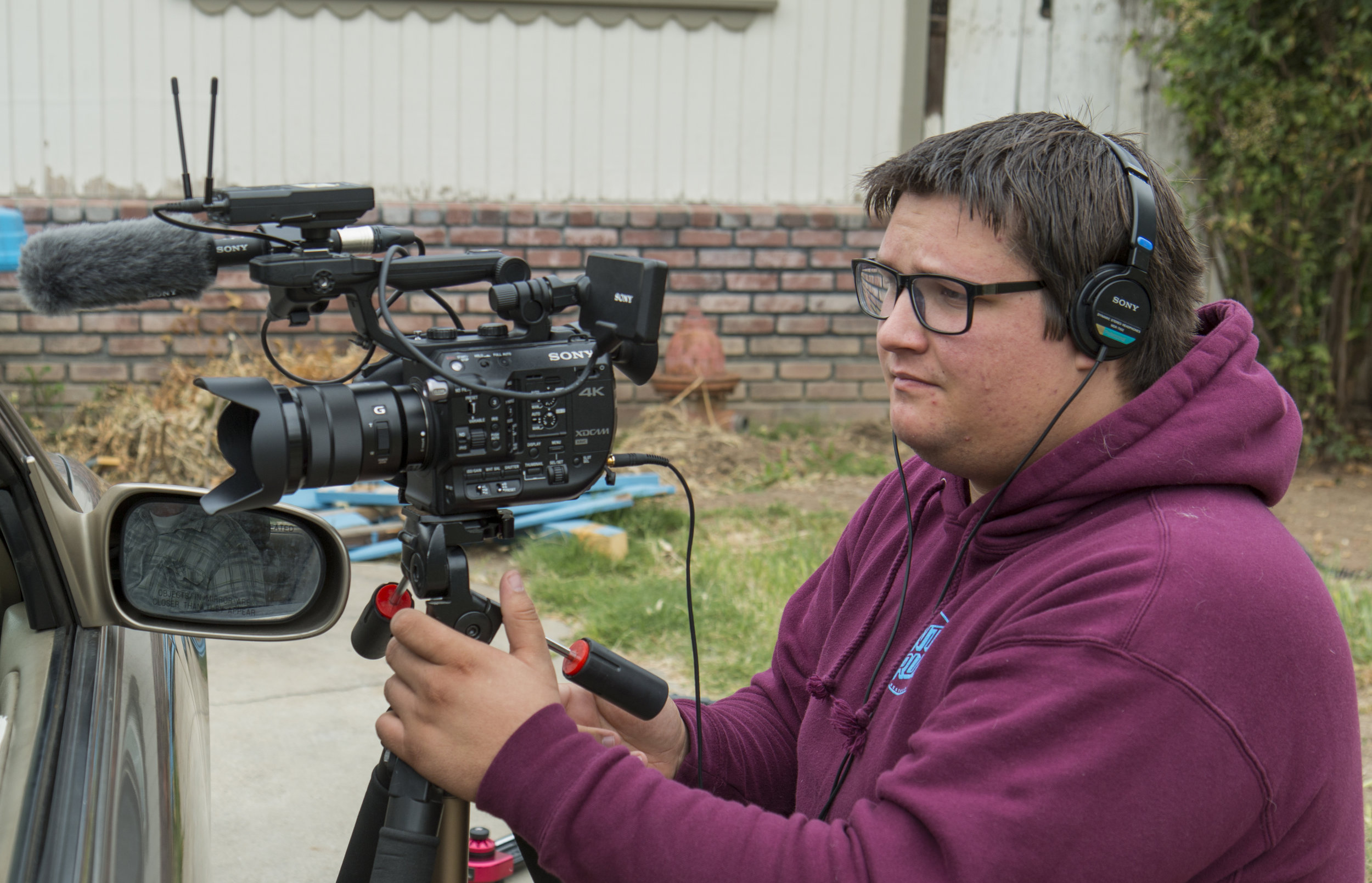 Austin Newell behind the scenes of short film