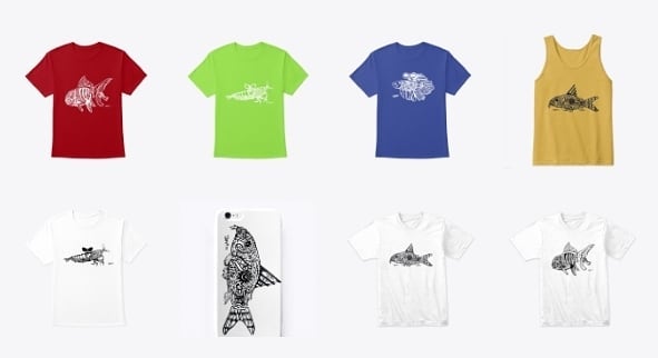 NO BRANDING, NO LOGO - JUST AQUATIC ART! :) New merch up! Dual sided prints,  biological illustration on oneside and a steampunk / clockwork mirror image if the same fish on the reverse. HOODIES, TSHIRTS, LEGGINGS, PHONE CASES &amp; MORE .

https://t