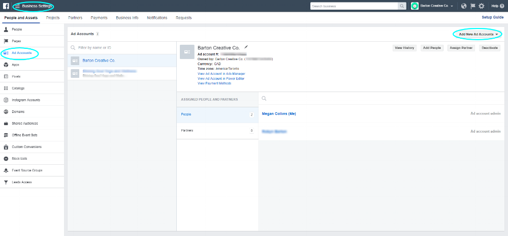 Facebook Business Manager Ad Account settings | Facebook Pixel and Advertising 101: A How-To Guide for Small Businesses | Barton Creative Co.