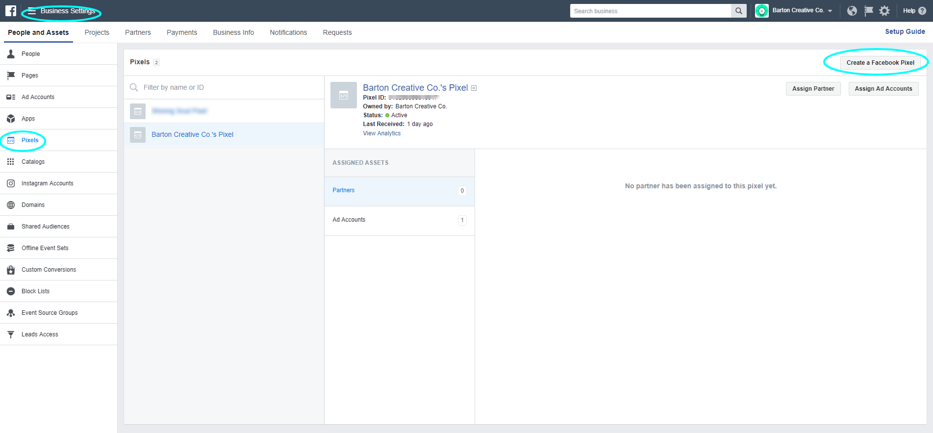 Facebook Business Manager Pixel settings | Facebook Pixel and Advertising 101: A How-To Guide for Small Businesses | Barton Creative Co.