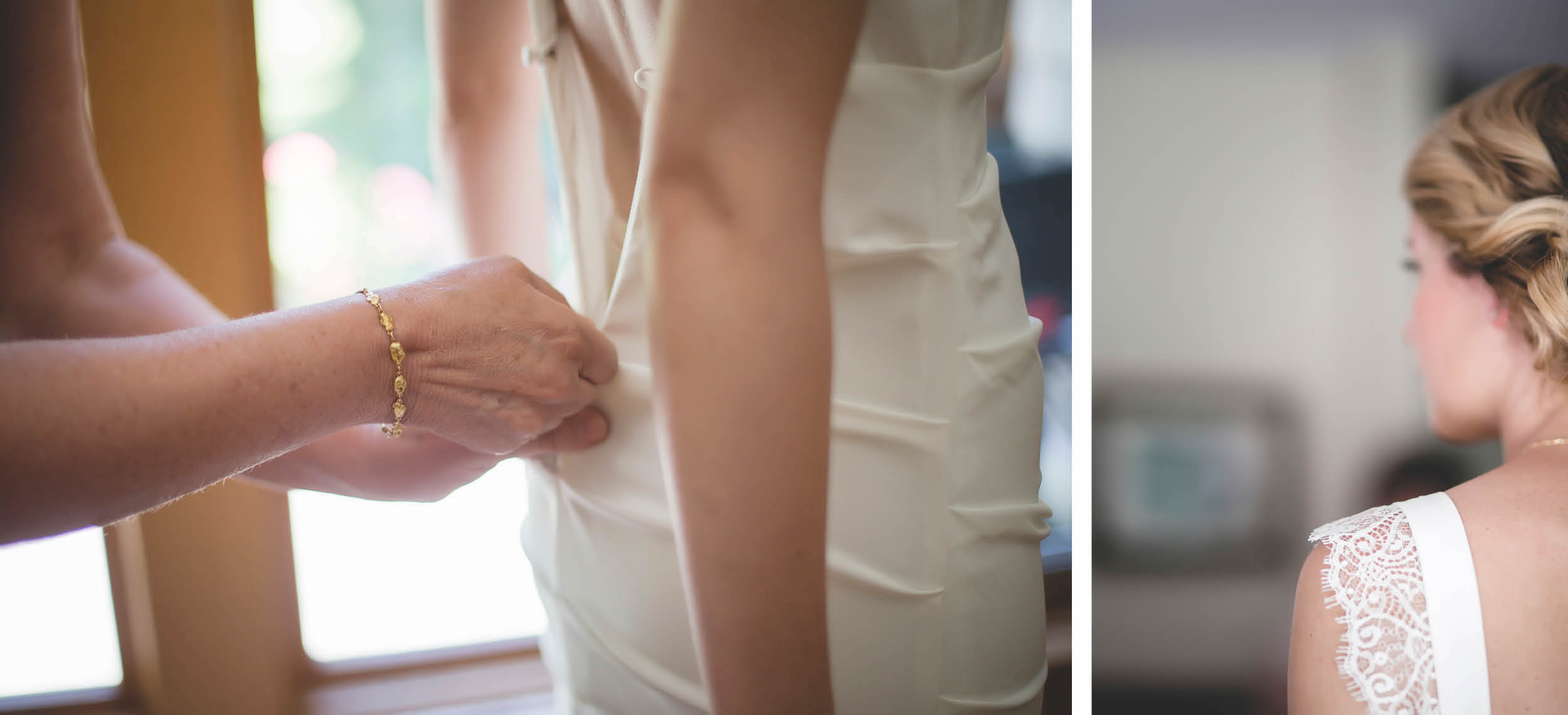 105Minneapolis home backyard outdoor wedding bride putting on dress.jpg