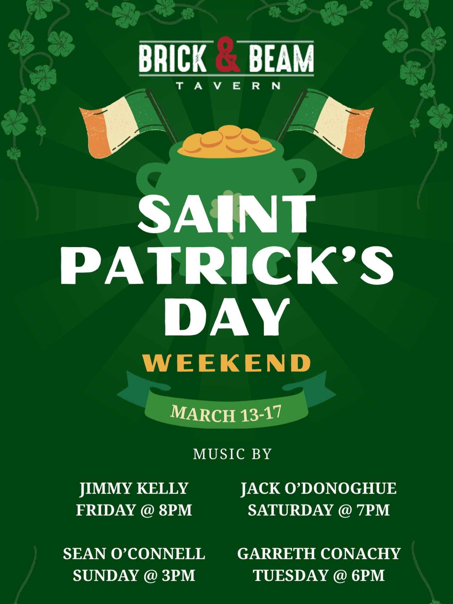 The best weekend of the year is almost here! ☘️🇮🇪 Live music, food &amp; drink specials, and perfect pints all weekend! 🙌🏼🍺
