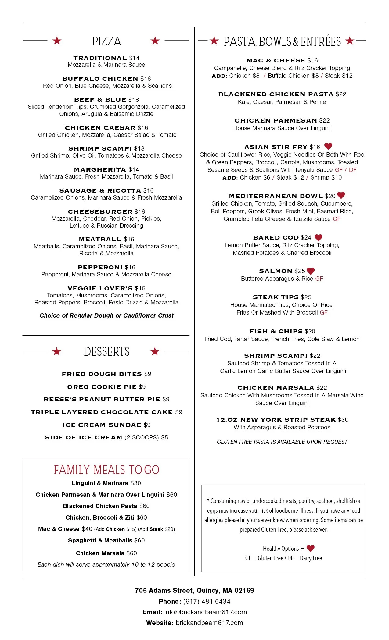 Menus — Brick and Beam