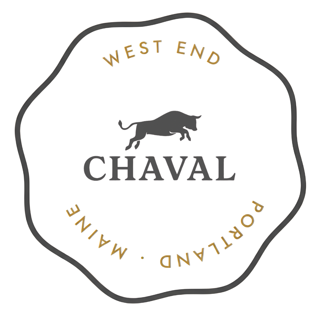 Logo of West End Chaval, featuring a silhouette of a pig and the text 'WEST END' at the top, 'CHAVAL' in the middle, and 'MINING, PORTLAND, ORE' around the border.