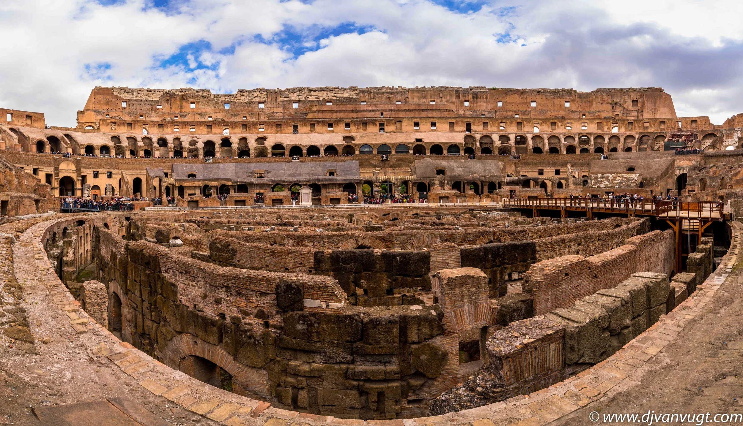 This panorama photo gives you a good idea of the gigantic dimensions of the Colosseum. Also a good look at the hidden paths underground.