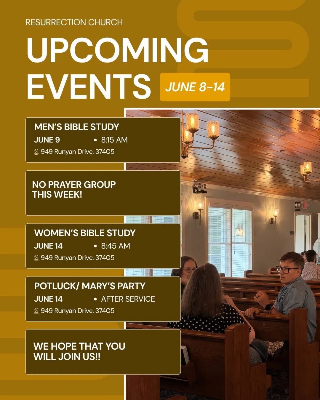 Happy Monday, friends! Join us for fellowship this week!