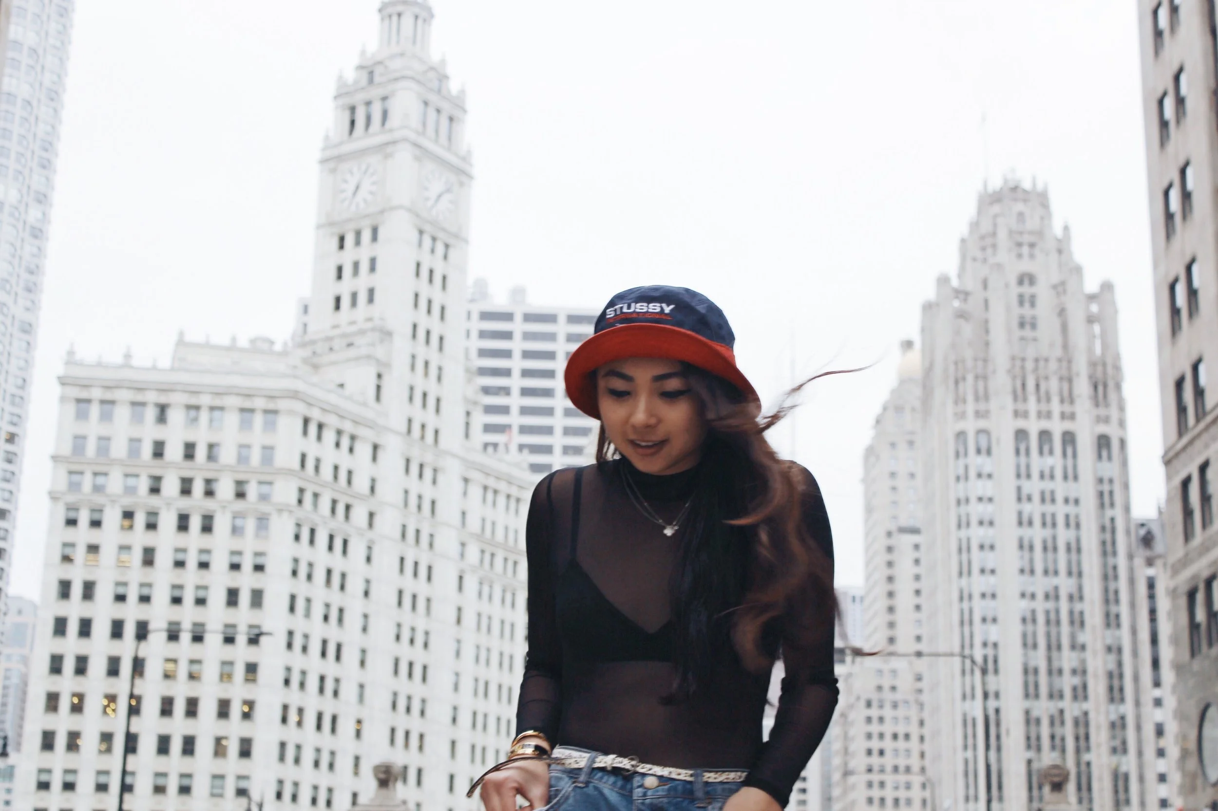 Ginger wears bralette, Urban Outfitters ; belt, Lucky Brand .
