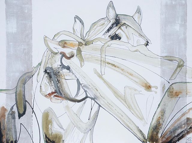 These lovebirds are off to their new home today! 🏡 .
.
.
.
.
#kinship #horse #equineart #love #fineart #dressage #acrylic #painting #canadianart #design #mixedmedia #decorate #white #neutral