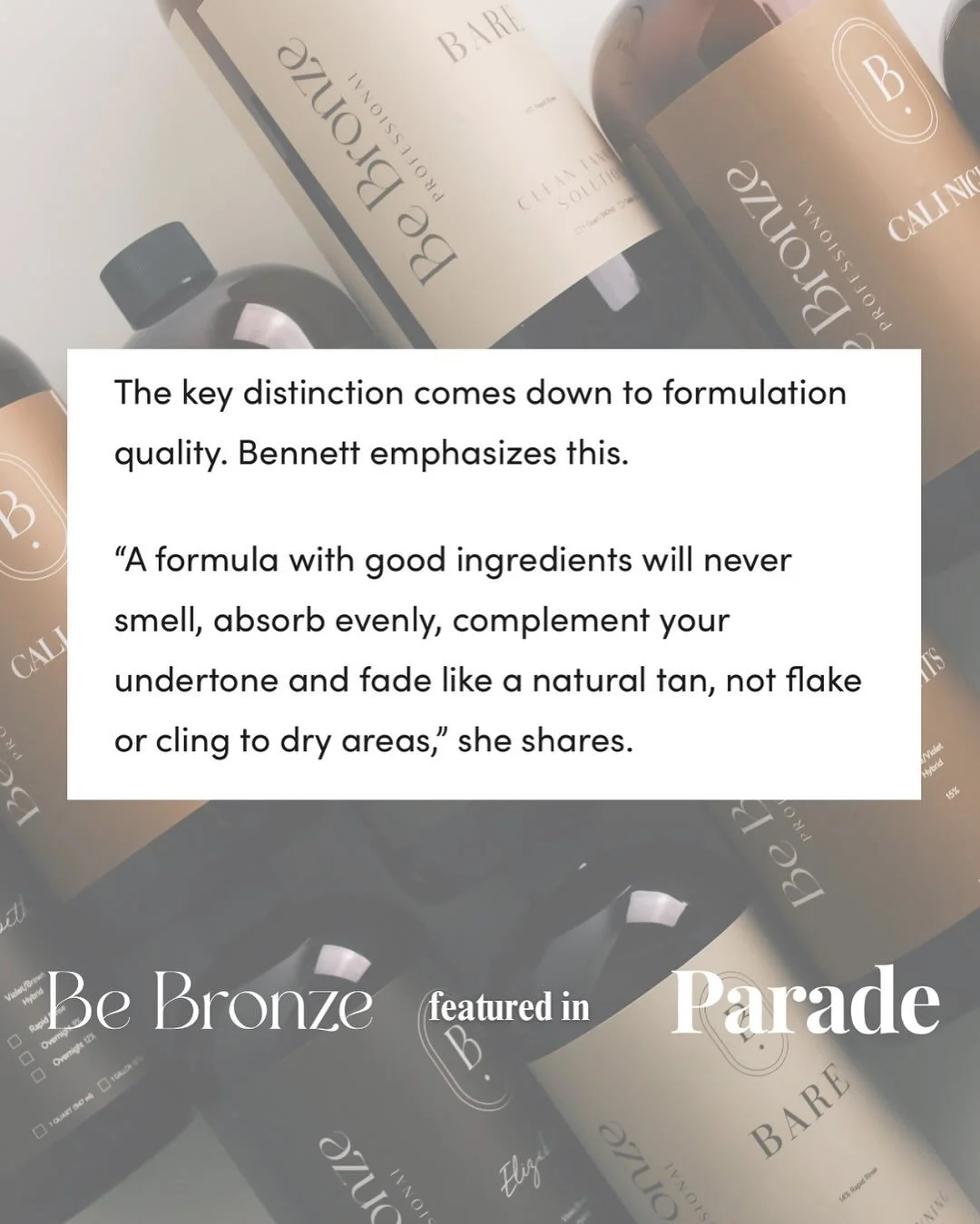 Clean formula. Natural fade. No smell. No flaking. Just a tan tha actually works. ✨ We go to chat all things self-tanner, clean ingredients and mature skin tanning with @parademag and we couldn&rsquo;t be more excited to share with you!