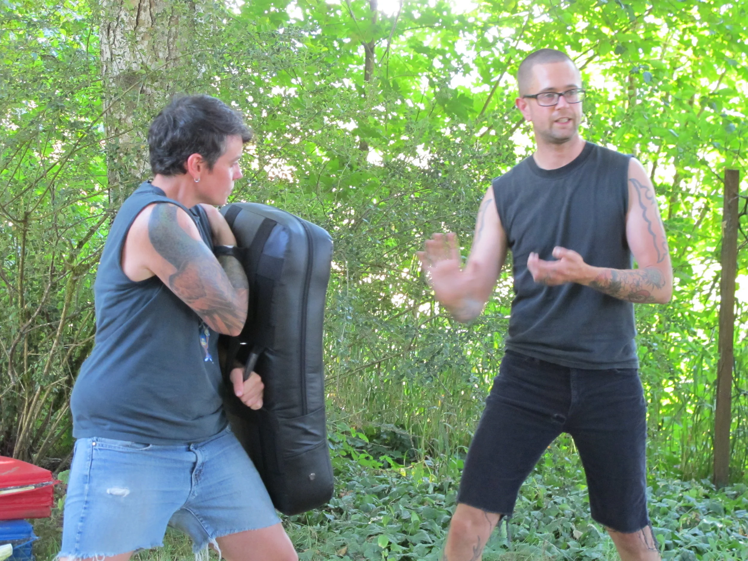  Five Gates Martial Arts instructors, John Baker and Korel Ponti, visited from Olympia to teach a workshop in basic self-defense. 