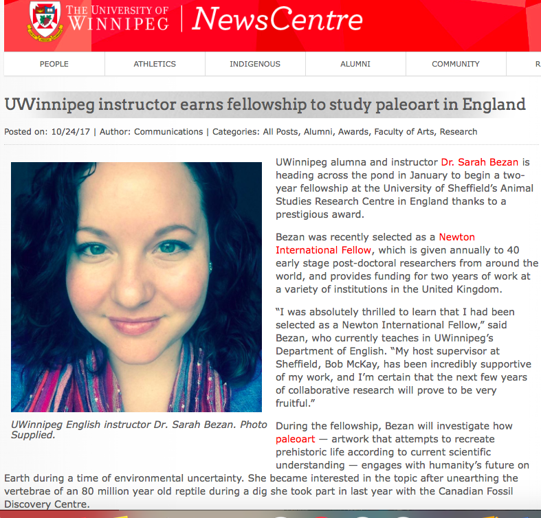 October 24th, 2017. http://news-centre.uwinnipeg.ca/all-posts/uwinnipeg-instructor-earns-fellowship-to-study-paleoart-in-england/