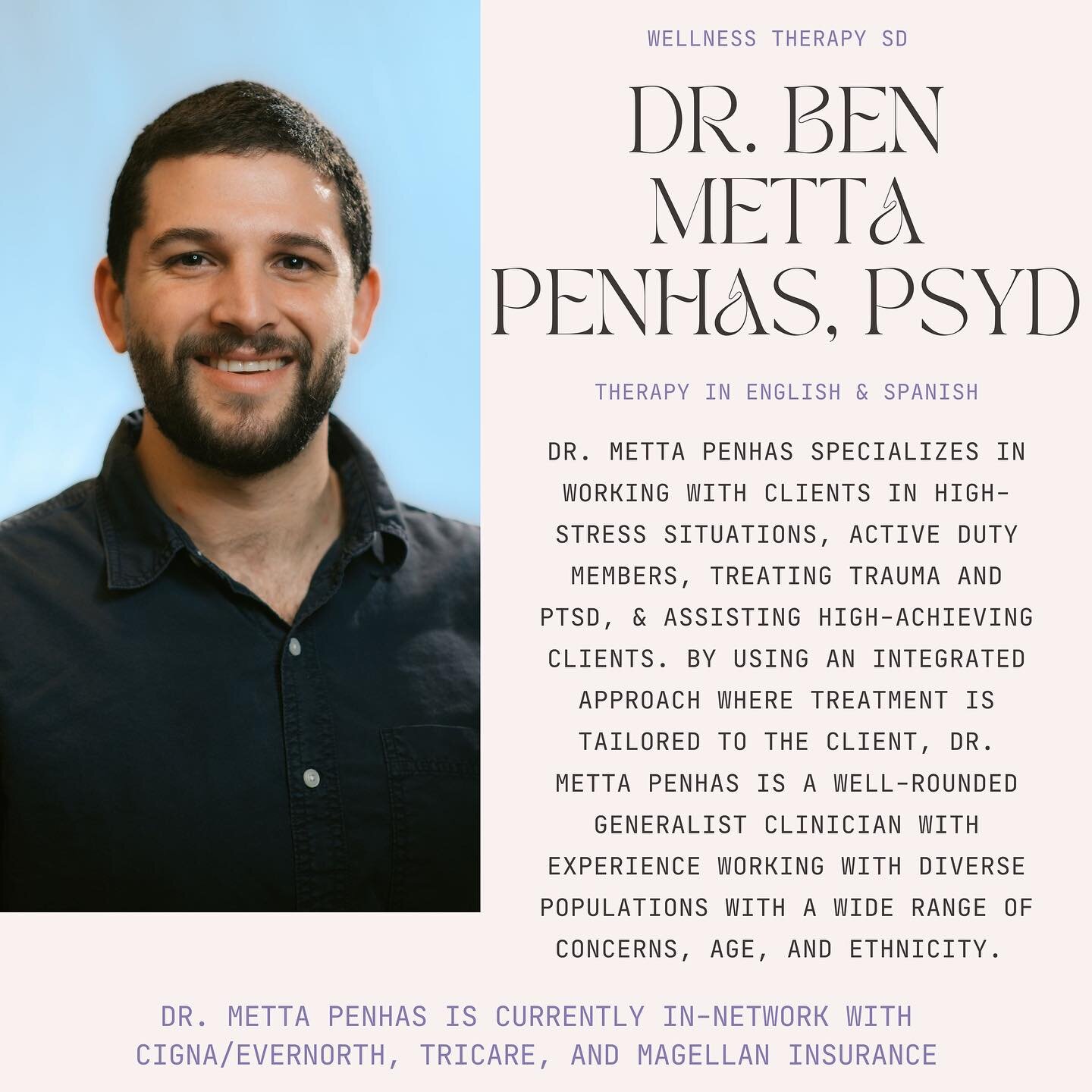 Dr. Metta Penhas is currently accepting new clients! Click the link in our bio to schedule an appointment! 

#wellness #sandiego #sandiegotherapist #mentalhealth #psychology #mindfulness #selfcare #growth #cbt #happy #selflove #love