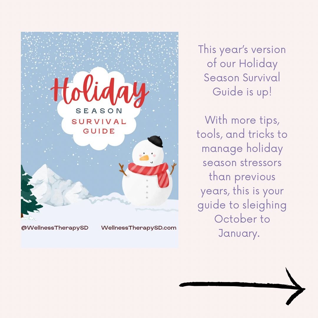 Check out or updated and expanded Holiday Survival e-book! It has over 70 pages of trips and strategies to help you get through the most common holiday stressors. Free download on our website!

 #holidays #spookyseason #holidayseason#stress #depressi