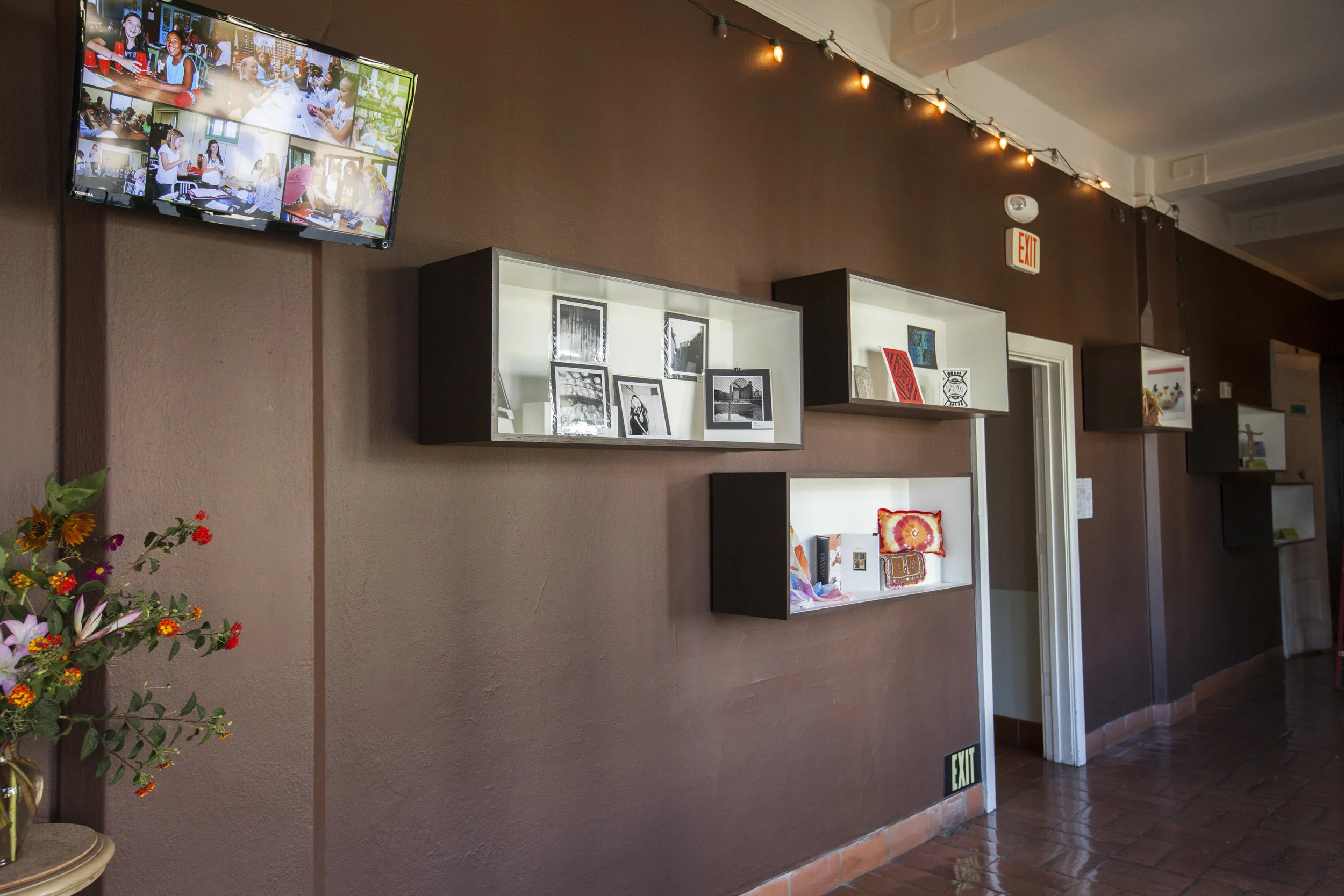 Along with the Tinker Stations, we created this shadow box shelving to help display the students art work.