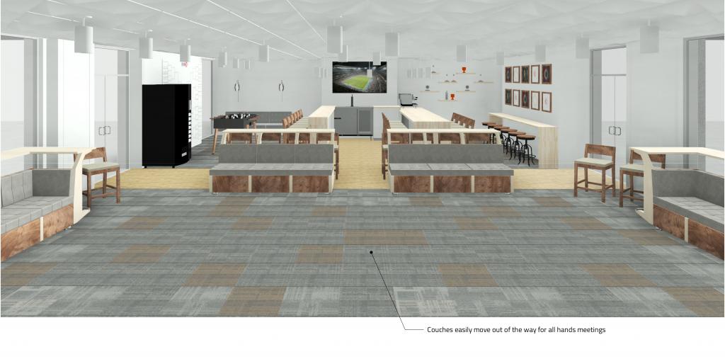 The same couch in an open-floor configuration allowing for a spacious open floor area. 