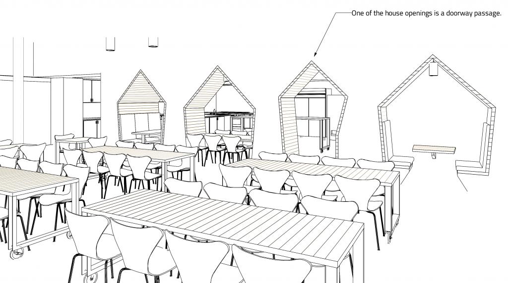 Our design Made sure to establish an organic flow throughout the space by using reconfigurable tables, that could be used for a variety of events. 